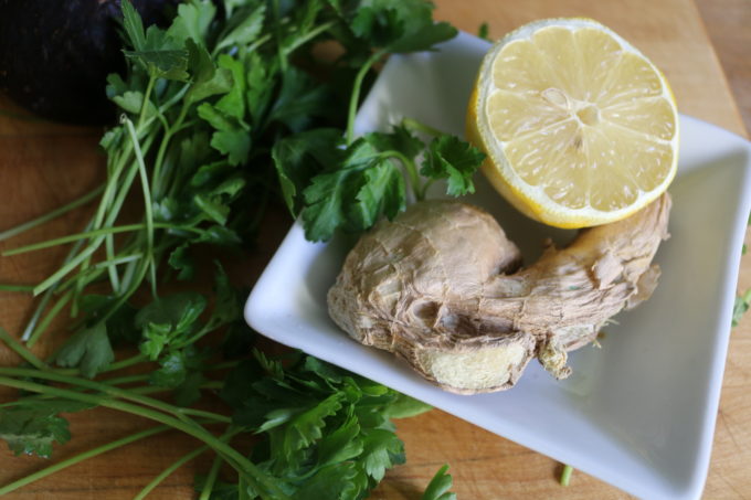 Herbs citrus and ginger for smoothie