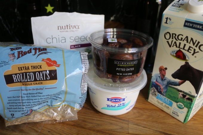 Yogurt milk oats chia seeds and dates