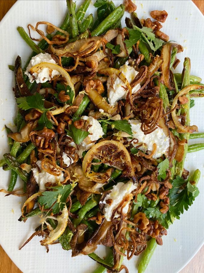 ROASTED GREEN BEANS AND SHITAKES WITH CRISPY SHALLOTS AND WALNUTS ...