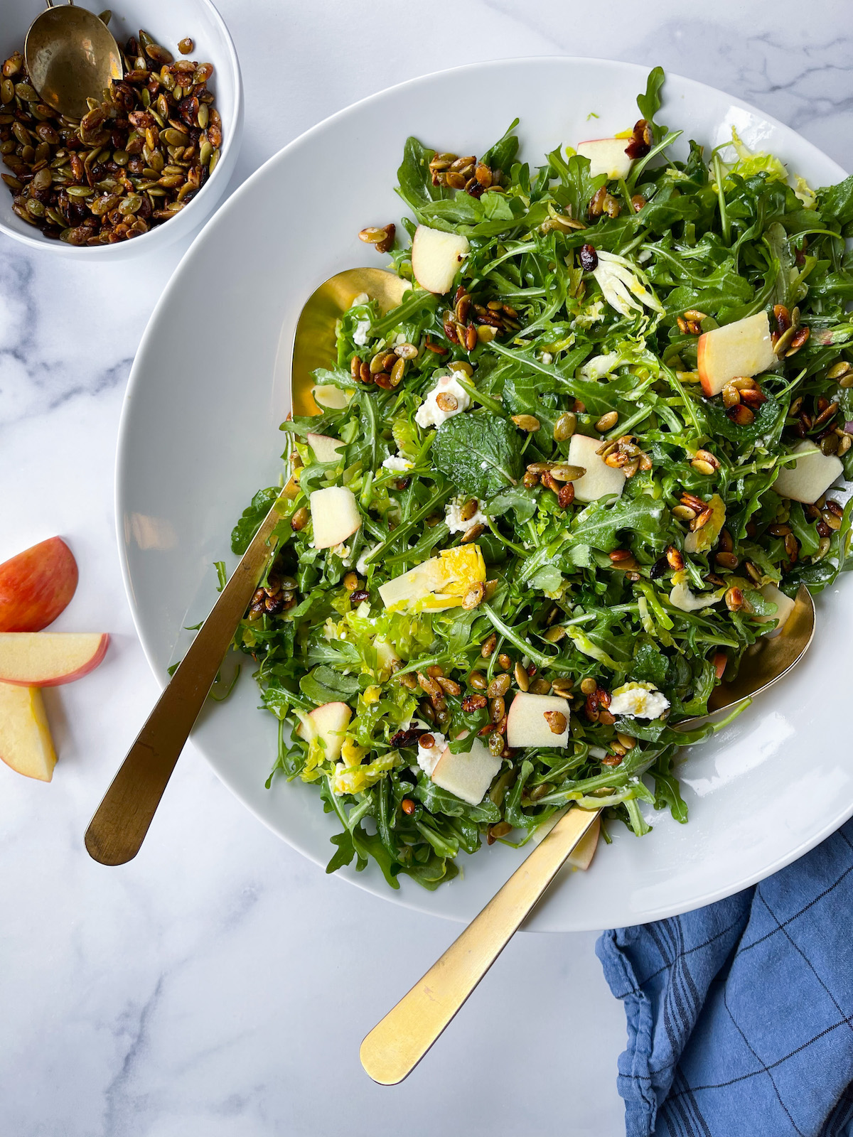 BRUSSELS SPROUT, ARUGULA AND APPLE SALAD WITH SPICED PEPITAS